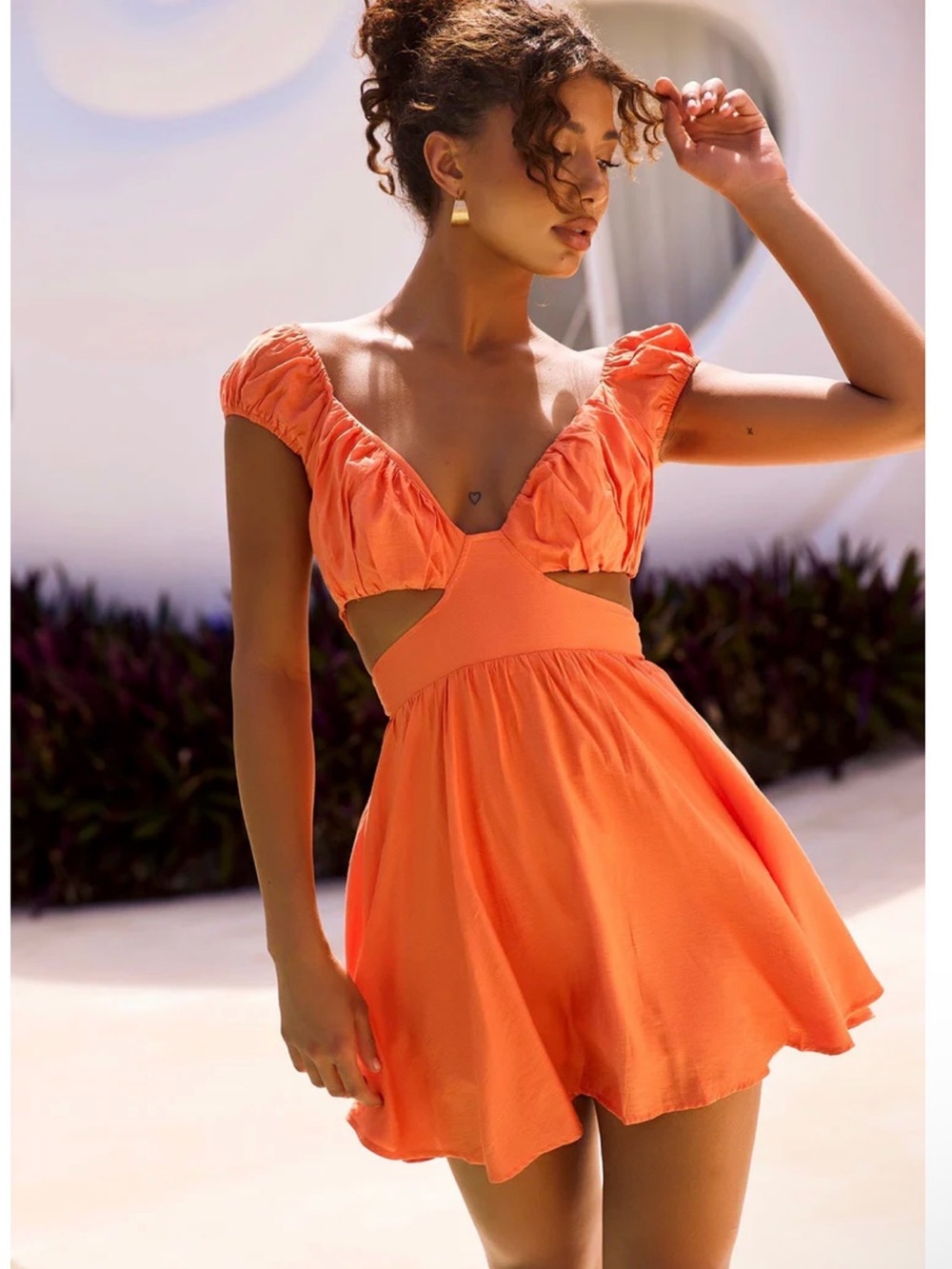 Sage + Page Orange Cutout Marie Mini Dress